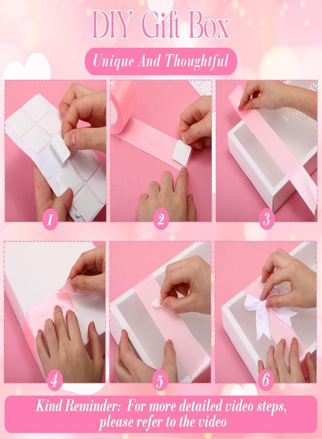 Faccito 8 Pcs Thank You Gift Boxes with Window Bulk 9.8x5.9x2.4 Inch Clear Bridesmaid Proposal Box with Pink Ribbon, White Bows, Double Sided Clear dot for Wedding, Packaging, Present, Birthday - Image 4
